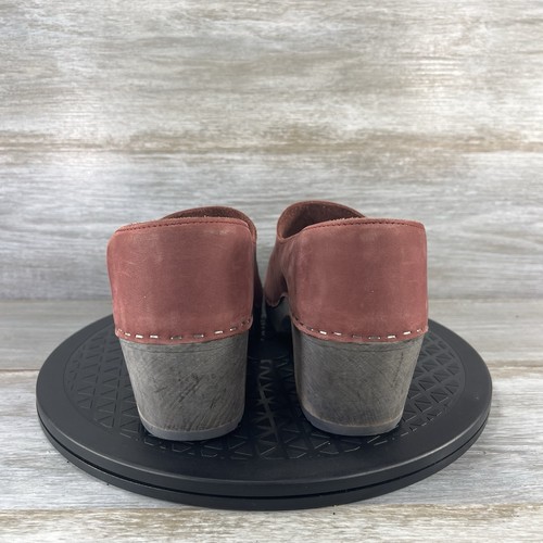 Sandgrens Womens Swedish Handmade Burgundy Leather Wooden Clogs Size EU 42 EU 11 - Picture 4 of 8