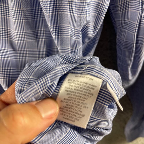 Saba Mens Shirt Medium Blue Check Long Sleeve Button Collared Dress Work Dress - Picture 6 of 11