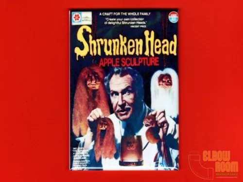 Vintage Shrunken Head apple sculpture box art 2x3" fridge/locker magnet Vincent