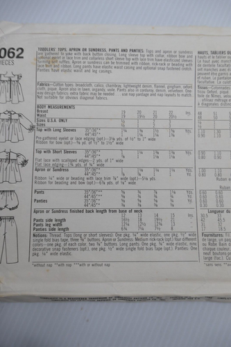 Simplicity 7062 Toddler Tops Apron Sundress Pants panties Vintage 1985 Part cut - Picture 10 of 17