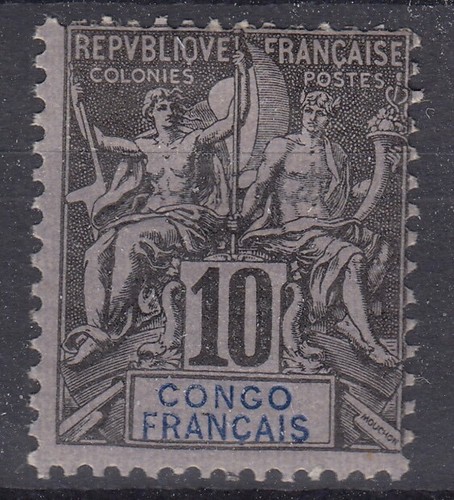 CONGO FRANCAIS : TYPE GROUPE 10c NOIR S LILAS N° 16 NEUF * GOMME AVEC CHARNIERE - Picture 1 of 2