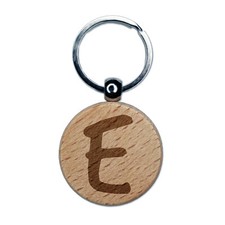 Letter E Uppercase Felt Marker Font Engraved Wood Round Keychain Tag Charm
