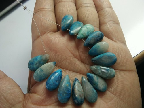 AAA CHRYSOCOLLA SMOOTH PEAR BRIOLETTE 8X18-9X16 MM 14 GEMSTONE BEADS STRANDS - Picture 2 of 4