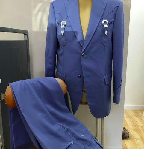 Men's Designer Cowboy blue 2Pc Customized Western Wedding Cocktail Prom Outfit - Picture 2 of 9