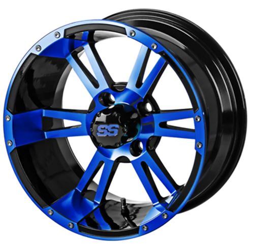 Revenge 14x7 Raptor Black & Blue Golf Cart Wheel 3:4 Offset - Picture 1 of 1
