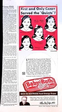 Original 1941 Curtiss Ad: Baby Ruth,  First and only candy served the Quints!