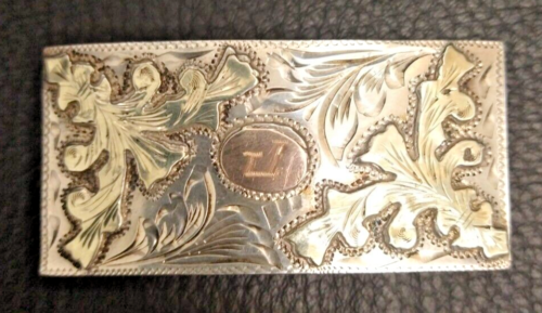 Vintage La Esparanza Mexican Sterling Silver Belt Buckle w/Floral Design