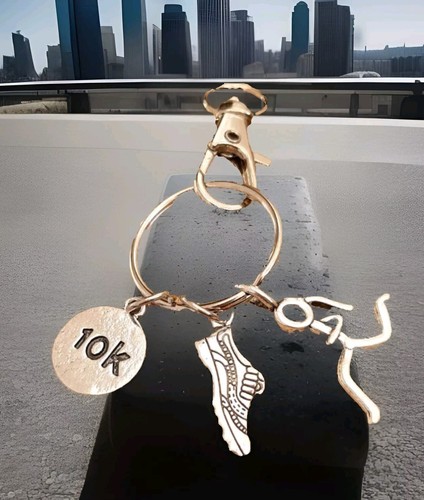 10k keepsake medal trainer matchstick runner lobster clasp keychain bag charms - Picture 3 of 3