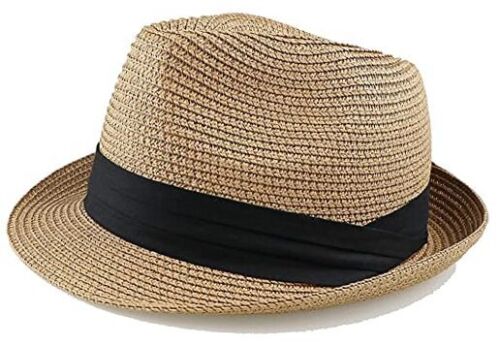 Kids Fedora Straw Sun Beach Fedora Hat Floppy Short Brim for Boys 2-5T Khaki