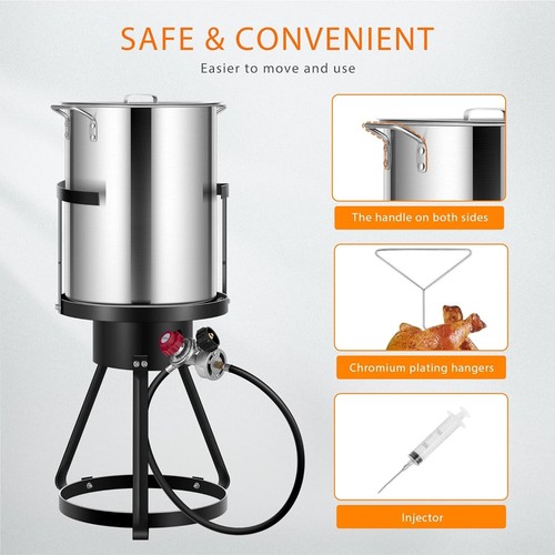 30 Qt Aluminum Turkey Deep Fryer Pot with Injector Thermometer Kit & 54,000 B... - Picture 7 of 9