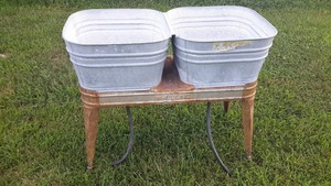 Details About Vintage Galvanized Zinc Steel Wheeling Wash Tubs Planter Flower Pot Home Sink