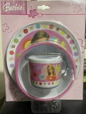 2005 Mattel Barbie Trudeau 3 Pc Dinnerware Dinner Set Plate Cup Bowl NEW
