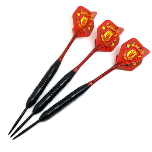 Manchester United Darts Set 21g Medium Aluminium Stems Shafts Flights Red Black - Picture 2 of 6