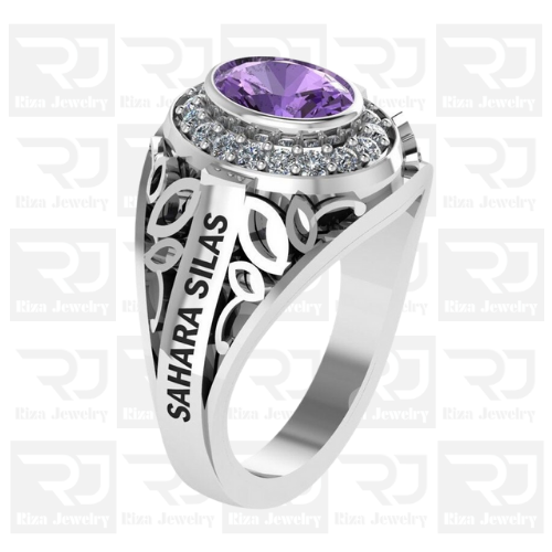Personalized Sterling Silver Women's Oval Cut Birthstone Class & Graduation Ring - Picture 4 of 5