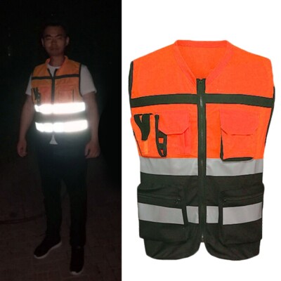 Herren Damen Hi-VIS Weste reflektierend Warnschutz Mantel Training Sicherheit Reißverschluss Jacke