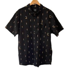 RIP CURL men's Hula girl short sleeve button shirt camp XL black cotton NWT