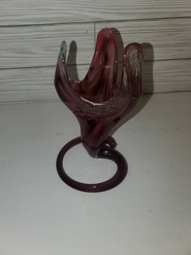Vintage Murano Abstract Stretch Vase Purple Swirl Glass Mid-Century Art Deco - Picture 3 of 8