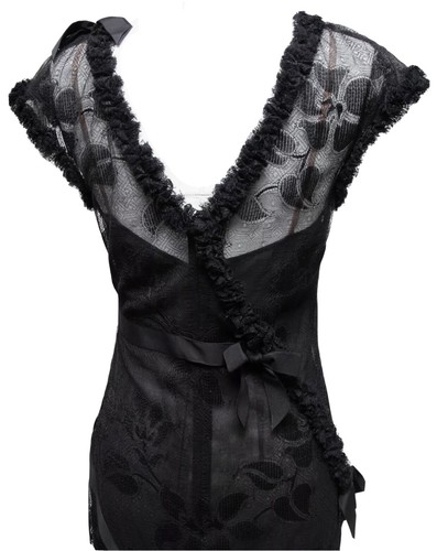 CHANEL 2013 Black Evening Dress Lase Flowers Bow Sz. M - Picture 2 of 12