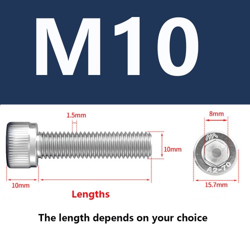 Socket Cap Screws M3 M4 M5 M6 M8 M10 Allen Hex Bolts A2 Stainless Steel DIN 912 - Picture 16 of 16