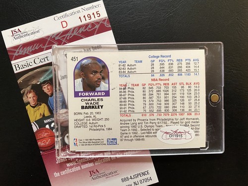 SIGNED 1992-93 NBA HOOPS SKYBOX CHARLES BARKLEY JSA COA AUTO PHOENIX SUNS FINALS - Picture 3 of 3