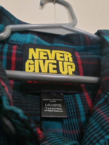 Never Give Up John Cena Jungen L Hemd Knopfleiste blau grün kariert Langarm - Bild 5 von 5