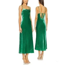 NEW RHODE JEMIMA VELVET SLIP STYLE MAXI DRESS IN EMERALD GREEN SIZE 6