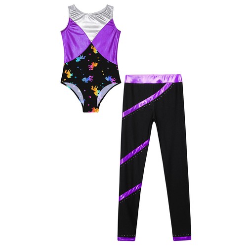 Children Girls Set Dance Dancewear Shiny Outfits Rhinestones Leotard Breathable - Picture 50 of 92