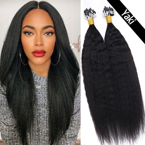 Micro Loop Ring Beads Remy Human Hair Extensions Kinky Straight for Black Women - Picture 10 of 11
