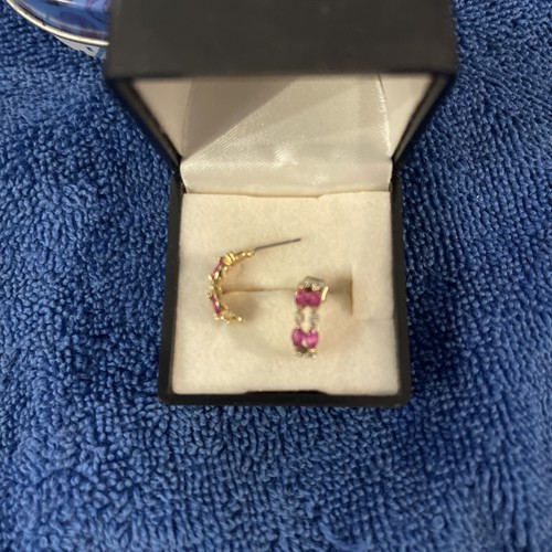 Dainty 18Kt Gold Double Strand Ruby And Diamond Half Hoops - Picture 2 of 4