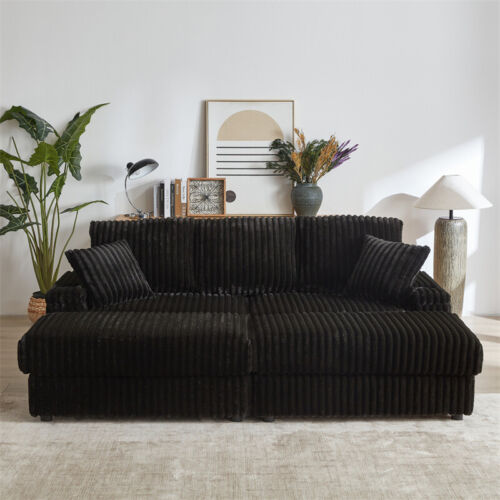 Modern 3-Seater Sectional Modular Sofa Comfy Deep Seat Couch w/2 Movable Ottoman - Picture 18 of 23