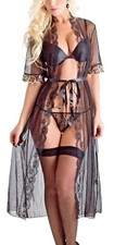Kimono lang exclusiv Morgenmantel Dessous S/M Damen verführerisch transparent