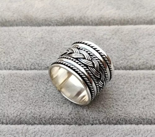 925 Sterling Silber breites Band & Spinner Meditation Handarbeit Ring für Männer & Frauen - Bild 1 von 6