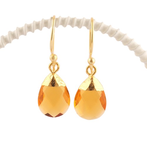 Pear Shape Colorful Chalcedony Quartz Yellow Gold Plated Drop Dangle Earrings - Picture 36 of 112