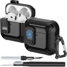 For Airpods 4 Case Cover 2024 with Cleaner Kit, Rugged with Secure Lock Clip