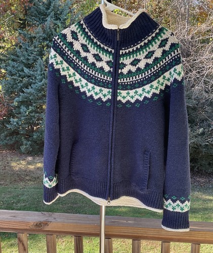 L.L. Bean Nordic Fair Isle Women Medium 100% Lambswool Full Zip Cardigan Sweater - Picture 7 of 22