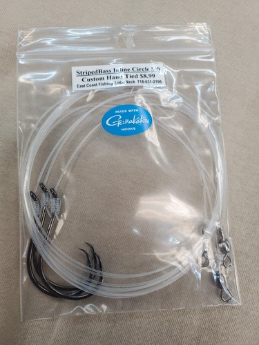 KUNDENSPEZIFISCHE HANDGEBUNDENE GESTREIFTE BASS GAMAKATSU INLINE CIRCLE HOOKS MIT 50 PFUND FÜHRER - Bild 3 von 4