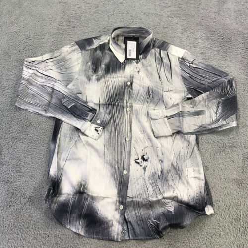 New Louisa Ballou Shirt Mens Large Button Up Painted Silk Gray Disco Italy s3453 - Picture 2 of 8