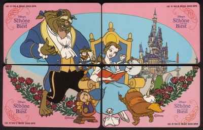 Disney la Bella e la Bestia (1992) Puzzle Cplt 4 Diverse Telefono Card ...