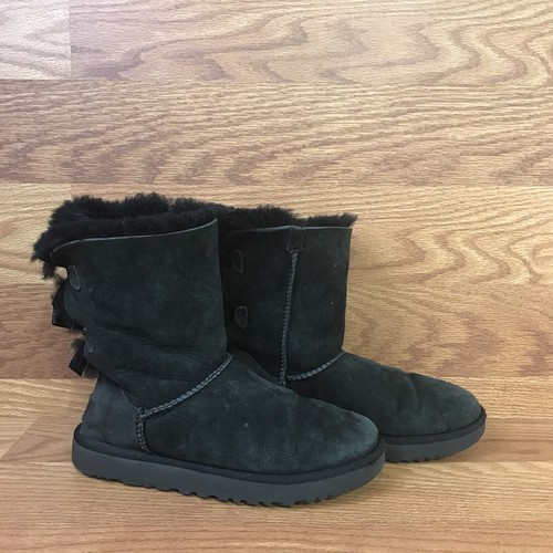 Ugg Bailey Bow II Boots Size 7 Black Suede Mid Calf Winter Boots Snow Boots - Picture 5 of 6