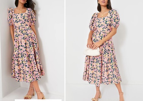 Moon River by Tuckernuck Exclusive Pink Multi Floral Print Midi Dress Large NWT - Picture 2 of 8