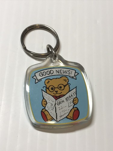 Vintage Good News Teddy Bear Newspaper Keychain Key Ring