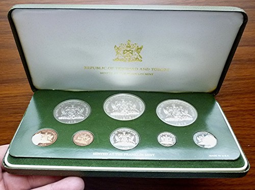 1976 TRINIDAD & TOBAGO - OFFICIAL PROOF SET (8) w/ 2 Oz SILVER CROWNS - BOX, COA - Picture 14 of 15