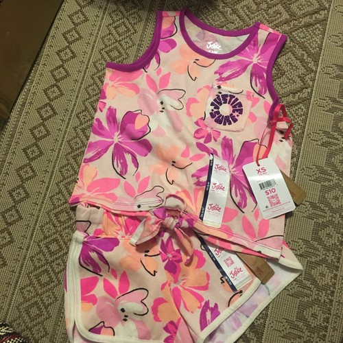 Girls 2 Piece Justice Pink Floral Shorts Tee Outfit Set Sz XS 5/6 NEW - Picture 1 of 15