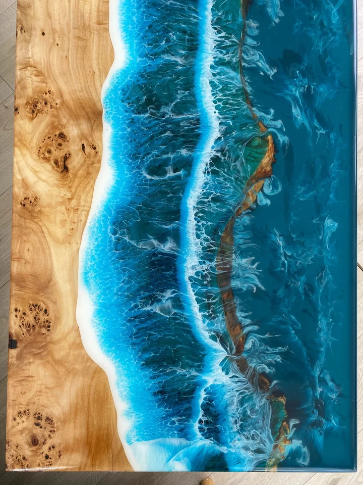 Ocean Epoxy Resin Table – Live Edge Coffee & Dining Table 48" x 24"  Luxury Top - Image 2 of 4