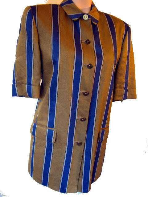 GUCCI tuta blu a righe oro blu giacca blazer 46 m 10 bottoni LINO cappotto vintage SOLE