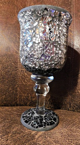 Glas Kelch Vase Windlicht  Mosaik silber anthrazit schick Deko guter Zustand - Bild 2 von 5