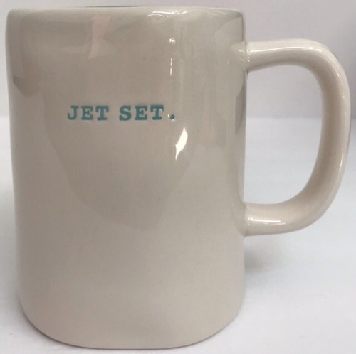 Magenta RAE DUNN Mug Artisan Collection “Jet Set” Coffee Mug  Typewriter Font  - Picture 1 of 6