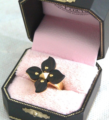 Y2K Original New Juicy Couture Cocktail Ring Wood Petal Flower Gold Brown Sz 6 - Picture 5 of 5