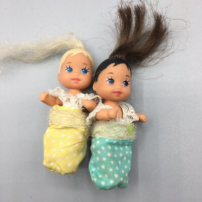 2 Vintage Mattel Barbie Baby Krissy Dolls Yellow Blue Brunette Blonde Babies