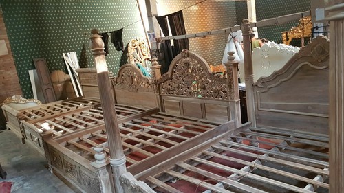 6' Super King Teak Wood  French half Four poster floral designer canopy bed oak - Picture 5 of 12